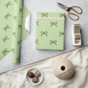 Papier Cadeau Fête de Bébé Fille Préparée Chic Motif de Nœud Ver