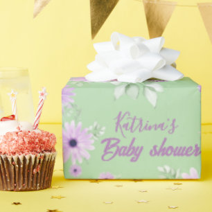 Papier Cadeau Fête de Bébé Fleurs Aquarelles Violettes Personnal