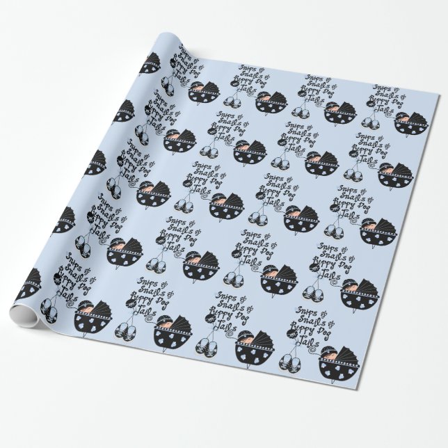 Papier Cadeau Fête de bébé Garçon Escargots et Queue de Chiots M (Déroulé)