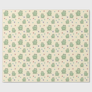 Papier Cadeau Fête de Bébé Grenouille à l'aquarelle Crème Fantai