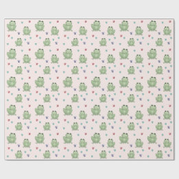 Papier Cadeau Fête de bébé grenouille rose fantaisiste à l'aquar