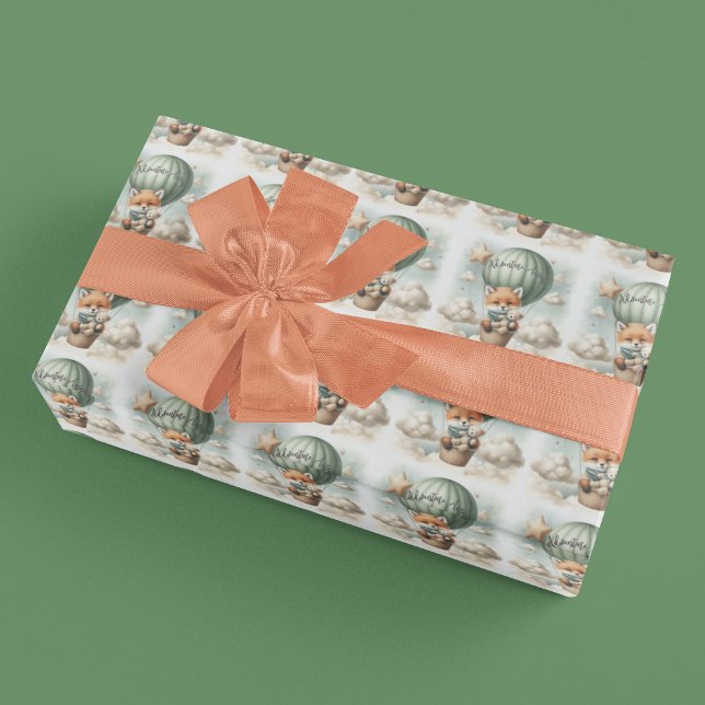 Papier Cadeau Fête de Bébé Montgolfière Renard "L'Aventure Atten (Créateur téléchargé)