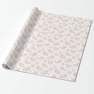 Papier Cadeau Fête de Bébé Oiseaux Roses et Fleurs