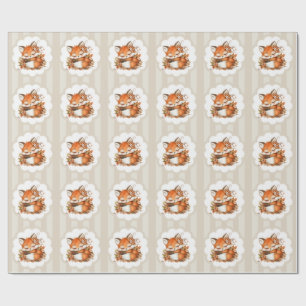 Papier Cadeau Fête de Bébé Renard Automnal Cosy Fête Boisée Cosy