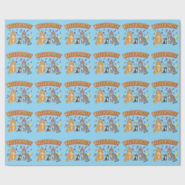 Papier Cadeau Fête de chat cool des années 90 sur le thème des a (Plat)
