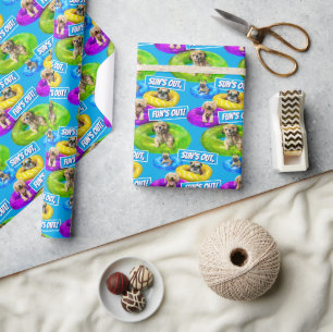 Papier Cadeau Fête de chien dans la piscine