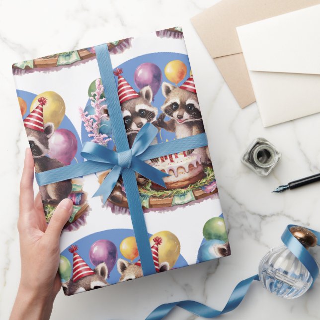 Papier Cadeau fête de cinq ans jumeaux mapache bébé racoon (Cadeaux)
