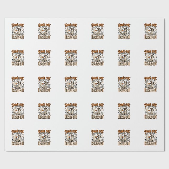 Papier Cadeau Fête de hurlement d'Halloween pour chiens (Plat)