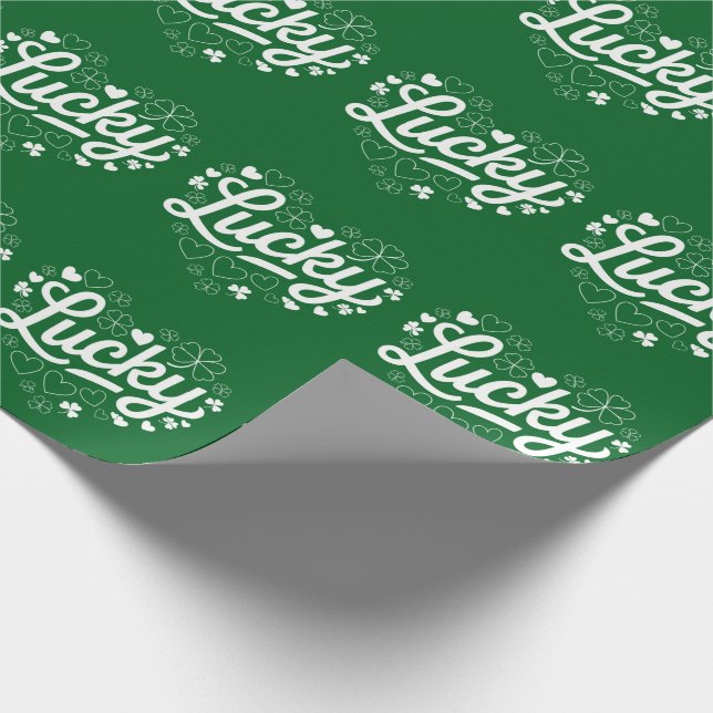 Papier Cadeau Fête de la Saint-Patrick Cœur Trèfle Chanceux Trèf (Coin)