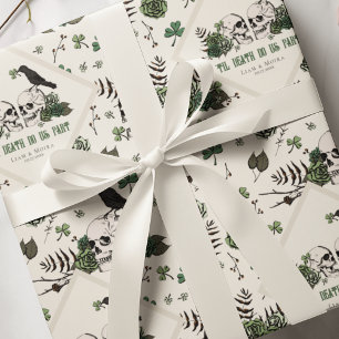 Papier Cadeau Fête de la Saint-Patrick gothique Fleurs Crânes Ma