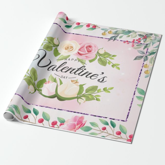 Papier Cadeau Fête de la Saint-Valentin rose élégant (Déroulé)
