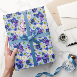 Papier Cadeau Fête de mariage avec un collage floral bleu et bla