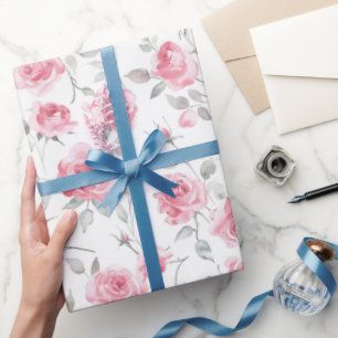 Papier Cadeau Fête de mariage floral de roses roses romantiques