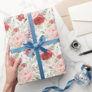 Papier Cadeau Fête de mariage floral de roses rouges roses