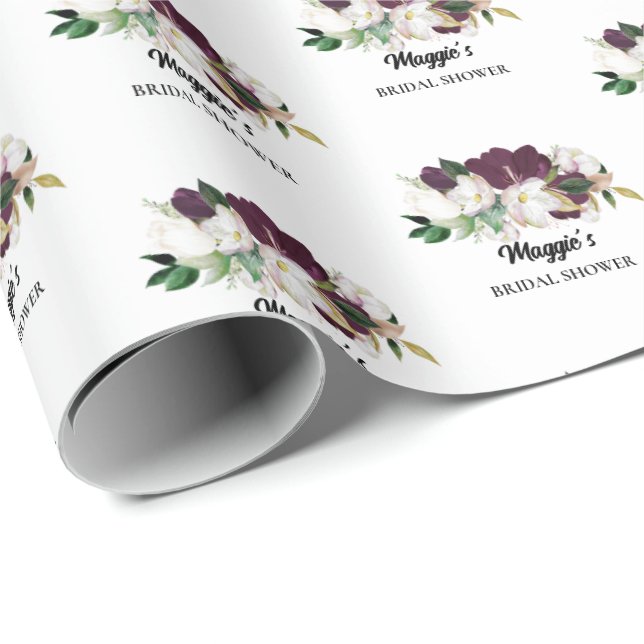 Papier Cadeau Fête de mariage floral prune (Coin rond)