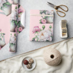 Papier Cadeau Fête de mariage floral rose avec pivoines<br><div class="desc">De très jolies pivoines roses et blanches dans un arrosoir dessiné à la main. Parfait pour tous vos cadeaux de fête de mariage.</div>
