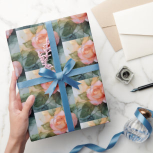Papier Cadeau Fête de mariage floral rose pêche