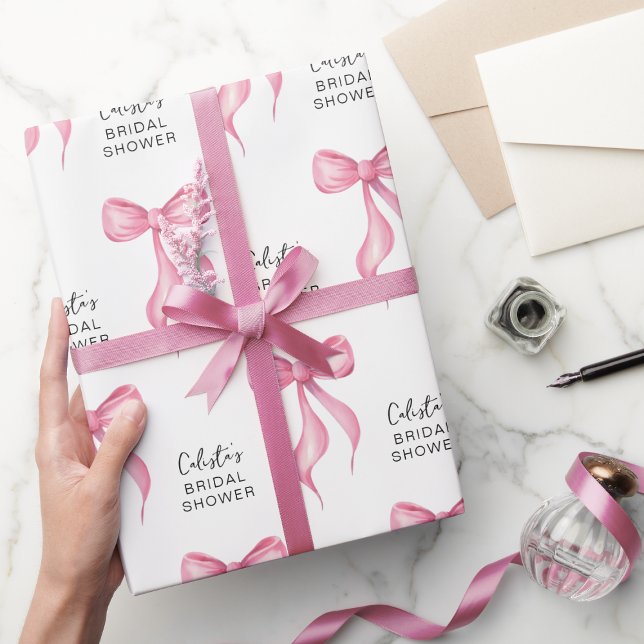 Papier Cadeau Fête de mariage personnalisée avec un nœud rose (Créateur téléchargé)