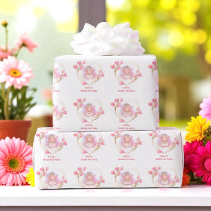 Papier Cadeau Fête de mariage rose pastel et or rose Fleur Nom