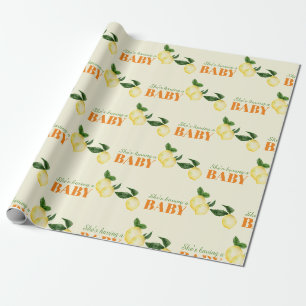 Papier Cadeau Fête de Naissance Bébé Jaune Citron Aquarelle