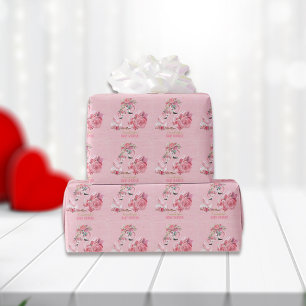 Papier Cadeau Fête de naissance de Ballerine Flamant Rose Aquare