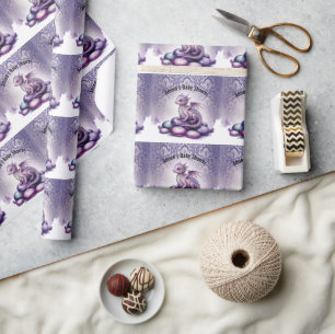 Papier Cadeau Fête de naissance de bébé dragon magique violet