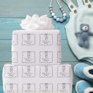 Papier Cadeau Fête de Naissance Moderne Bébé Mignon et Nœud Papi