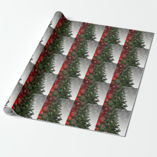 Papier Cadeau Fête de Noël Arbre vert Rouge Argent Flèches