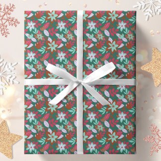 Papier Cadeau Fête de Noël botanique moderne Floral