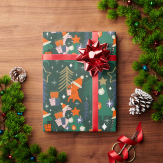 Papier Cadeau Fête de Noël des dinosaures verte 