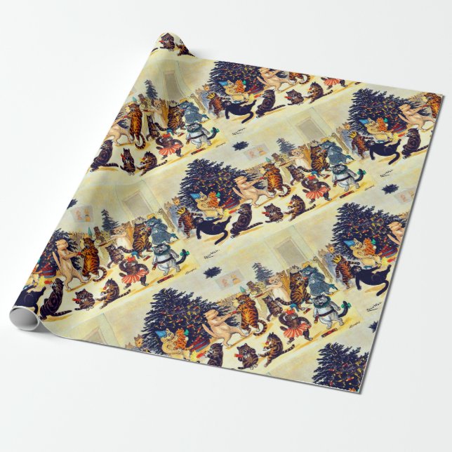 Papier Cadeau Fête de Noël du chat, Louis Wain (Déroulé)