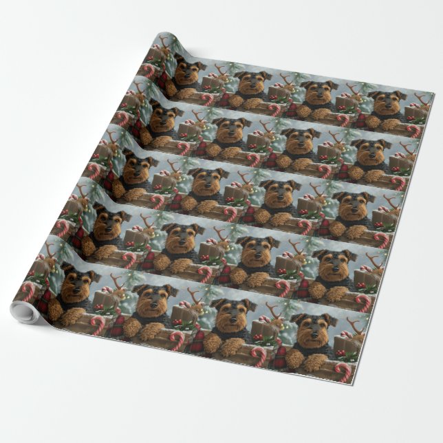 Papier Cadeau Fête de Noël du chien Airedale (Déroulé)
