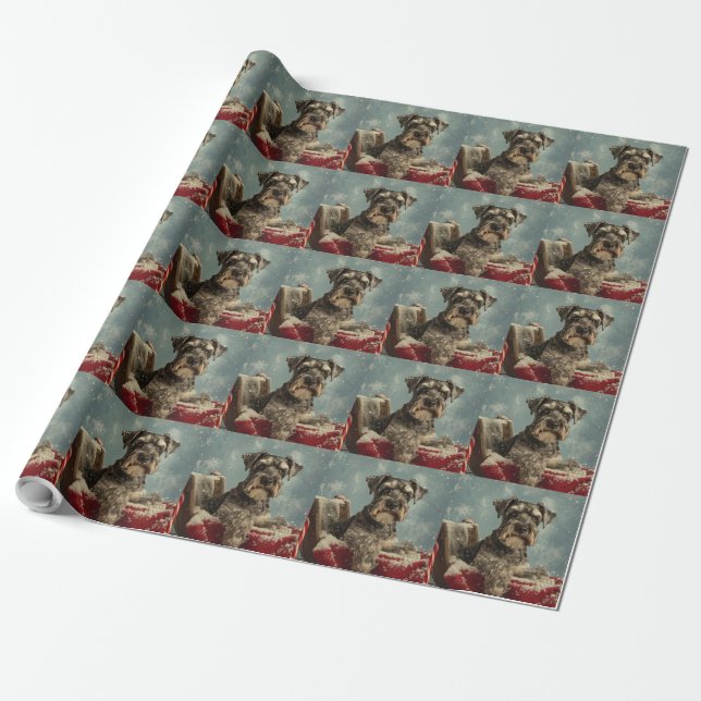 Papier Cadeau Fête de Noël du chien Schnauzer (Déroulé)