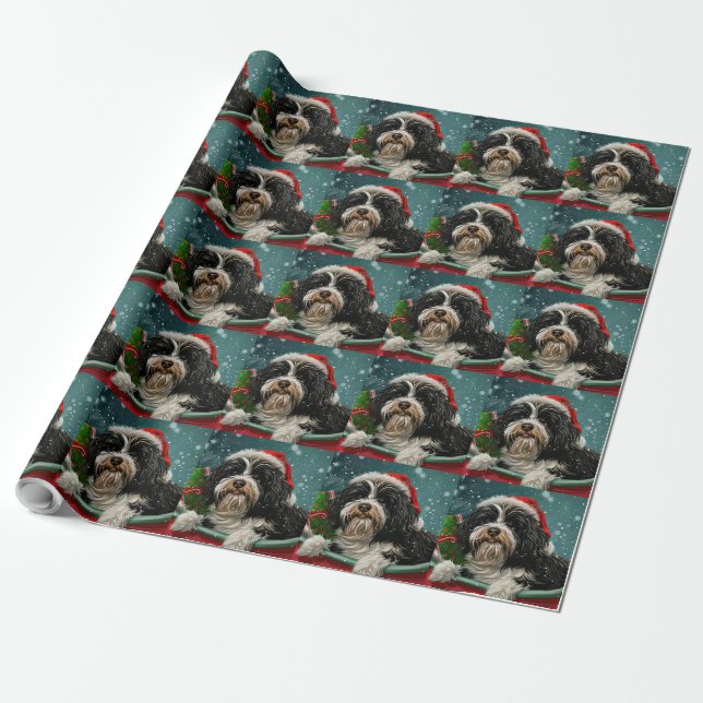Papier Cadeau Fête de Noël du chien tibétain Terrier (Déroulé)