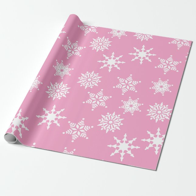 Papier Cadeau Fête de Noël Fille Pink Snowflakes Étoiles (Déroulé)