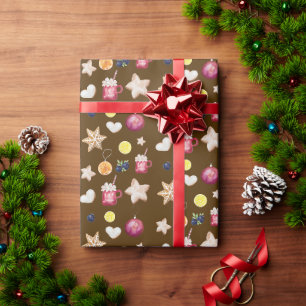 Papier Cadeau Fête de Noël Gâteau d'épices Aquarelle