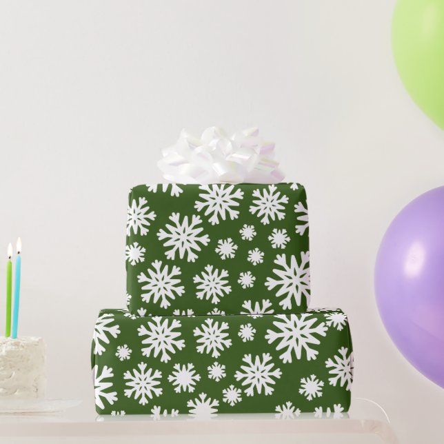 Papier Cadeau Fête de Noël Green White Snowflics (Cadeaux de fête)