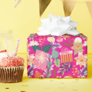 Papier Cadeau fête de noël moderne rose vif