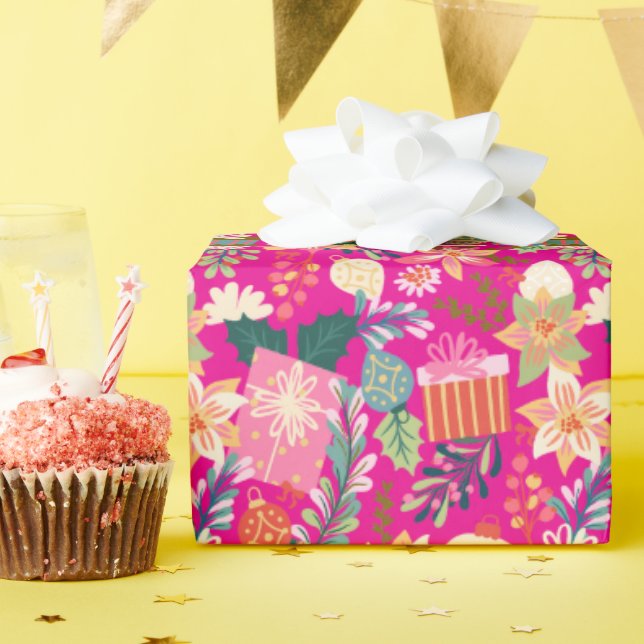 Papier Cadeau fête de noël moderne rose vif (Fête d'anniversaire)