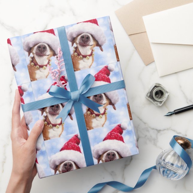 Papier Cadeau Fête de Noël PERSONNALISABLE Chien de Noël Santa H (Cadeaux)