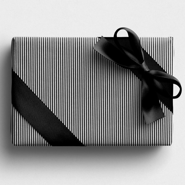 Papier Cadeau Fête de Noël rayé noir et blanc (Créateur téléchargé)