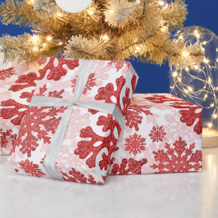 Papier Cadeau Fête de Noël Red Snowflakes Abstrait