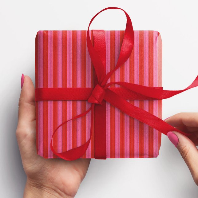 Papier Cadeau Fête de Noël rose et rouge rayé joyeux (Créateur téléchargé)