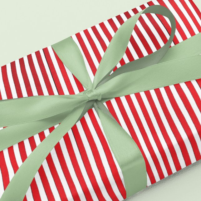 Papier Cadeau Fête de Noël Simple Rouge rayé Festif (Christmas whimsical candy cane striped wrapping paper.)