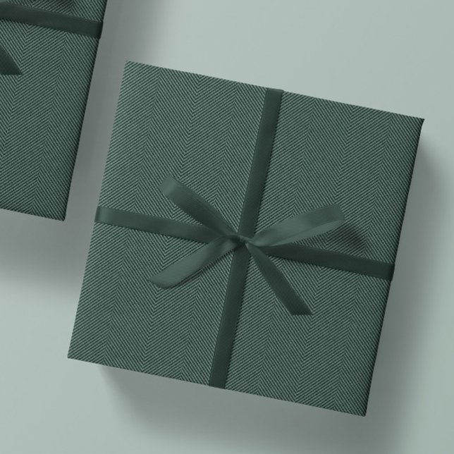 Papier Cadeau Fête de Noël verte en herringbone tweeté classique (Créateur téléchargé)