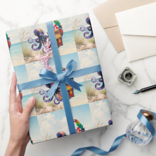 Papier Cadeau Fête de pirate de plage tropicale Nom personnalisé