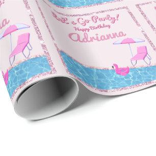 Papier Cadeau Fête de plage à paillettes roses