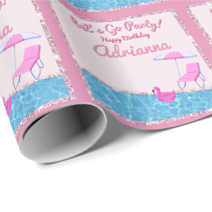 Papier Cadeau Fête de plage scintillante rose glamour