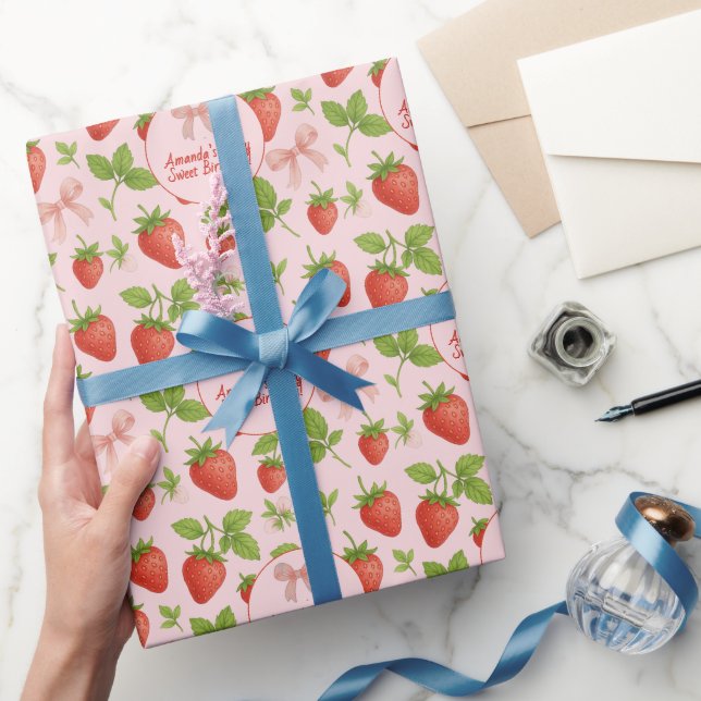 Papier Cadeau Fête des Anniversaires de enfants de fraises - (Cadeaux)