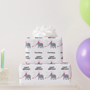 Papier Cadeau Fête des éléphants - Animaux à l'anniversaire Nom 